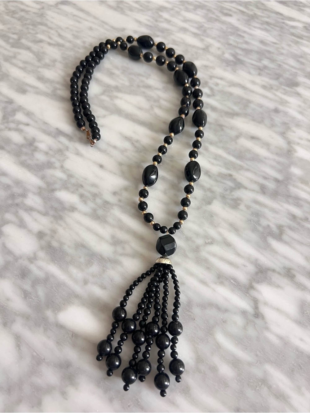 Black Beaded Tassel Necklace - Elegant Womens Jewelry